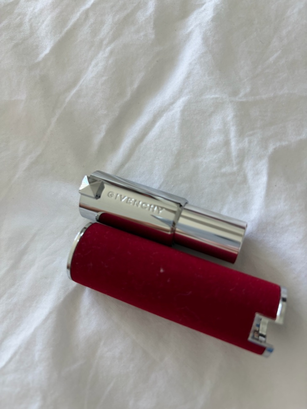 Givenchy Silver Lipstick Tube with Deep Red Velvet Case